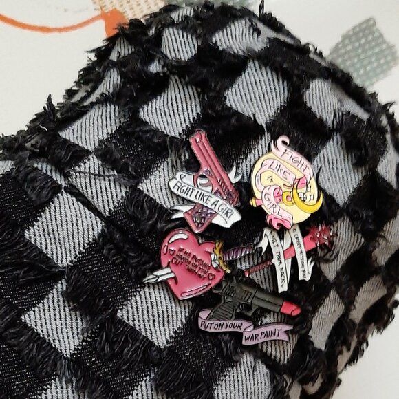 The Power Patch Bucket Hat – Distressed Denim with Fierce Empowerment Pins - Picture 6 of 7